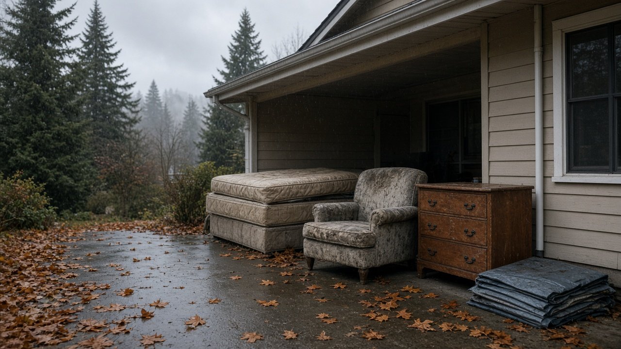 Mattress and bulky furniture staged for a fall haul before damp weather in Metro Vancouver
